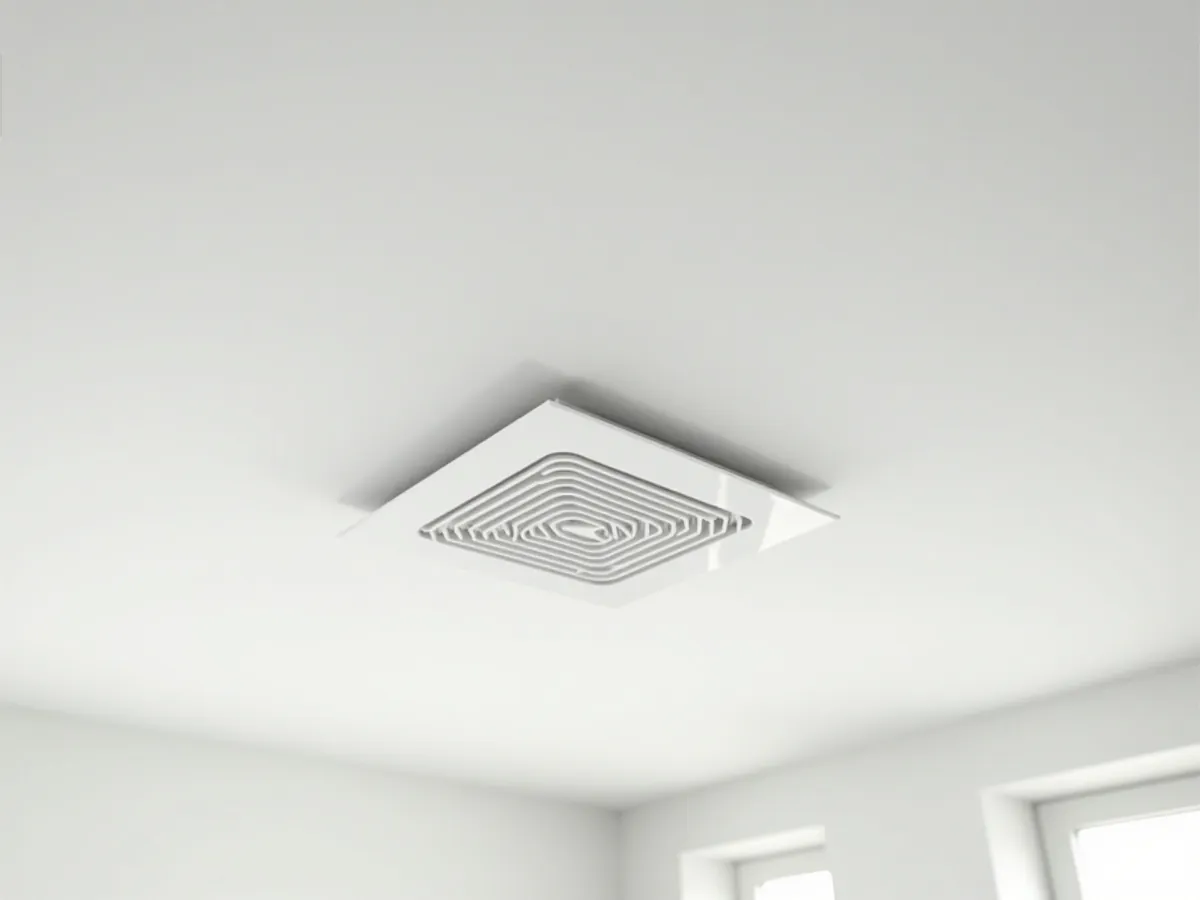 White square ceiling diffuser in a finished room